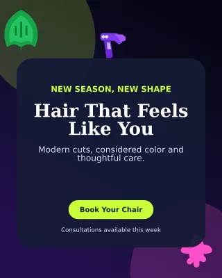 Botanical Hair Salon Portrait Post — editable black beauty and fashion template, instagram portrait