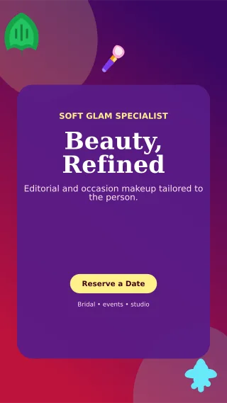 Botanical Makeup Artist Story — editable purple beauty and fashion template, story / reel