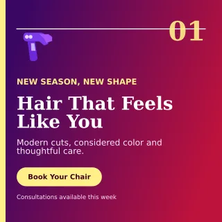 Editorial Hair Salon Square Post — editable purple beauty and fashion template, instagram post