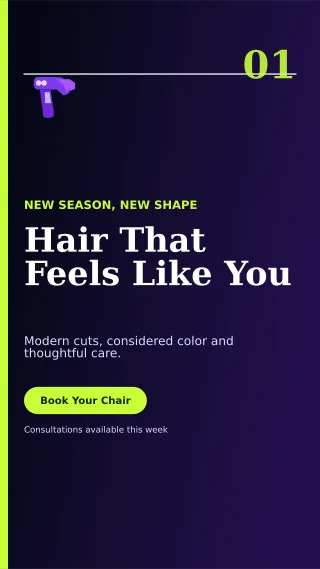 Editorial Hair Salon Story — editable black beauty and fashion template, story / reel