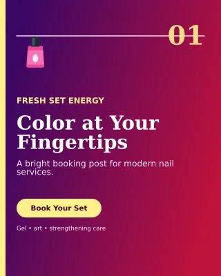 Editorial Nail Studio Portrait Post — editable purple beauty and fashion template, instagram portrait