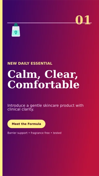Editorial Skincare Launch Story — editable purple beauty and fashion template, story / reel