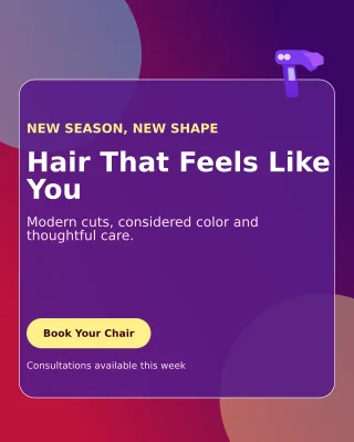 Glass Hair Salon Portrait Post — editable purple beauty and fashion template, instagram portrait
