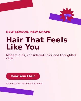 Kinetic Hair Salon Portrait Post — editable white beauty and fashion template, instagram portrait