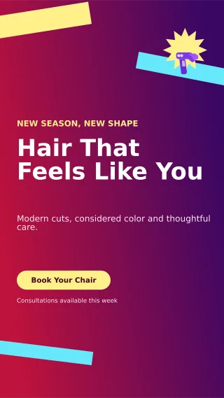 Kinetic Hair Salon Story — editable purple beauty and fashion template, story / reel