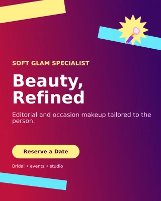Kinetic Makeup Artist Portrait Post — editable purple beauty and fashion template, instagram portrait