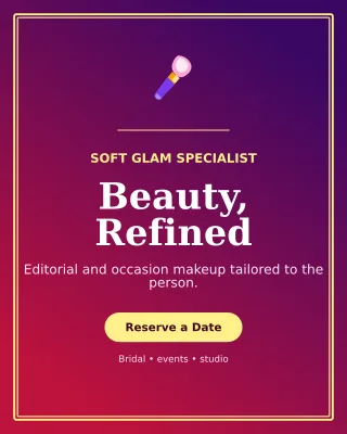 Luxe Makeup Artist Portrait Post — editable purple beauty and fashion template, instagram portrait