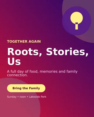 Aurora Family Reunion Portrait Post — editable purple celebration template, instagram portrait