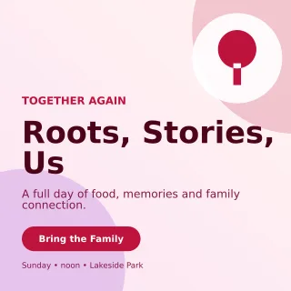Aurora Family Reunion Square Post — editable white celebration template, instagram post