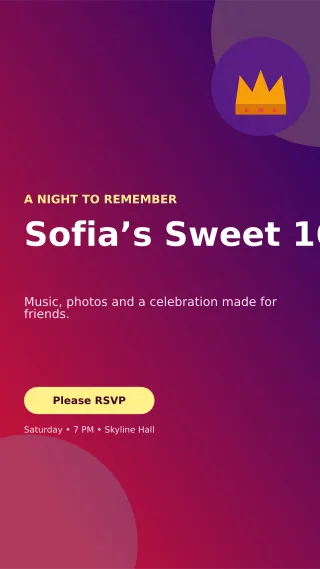 Aurora Sweet Sixteen Story — editable purple celebration template, story / reel