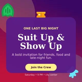 Botanical Bachelor Party Square Post — editable purple celebration template, instagram post