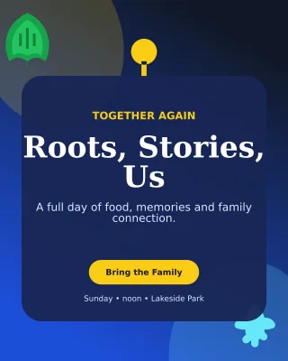 Botanical Family Reunion Portrait Post — editable blue celebration template, instagram portrait