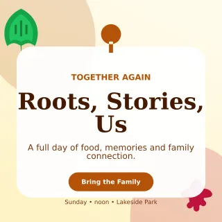 Botanical Family Reunion Square Post — editable white celebration template, instagram post
