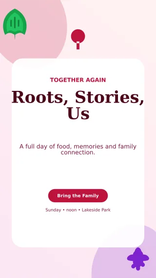 Botanical Family Reunion Story — editable white celebration template, story / reel