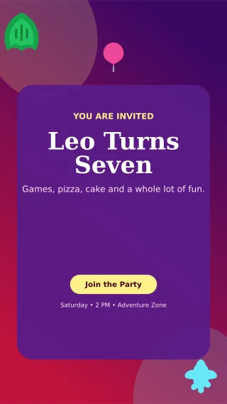 Botanical Kids Birthday Story — editable purple celebration template, story / reel