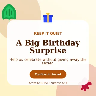 Botanical Surprise Party Square Post — editable white celebration template, instagram post