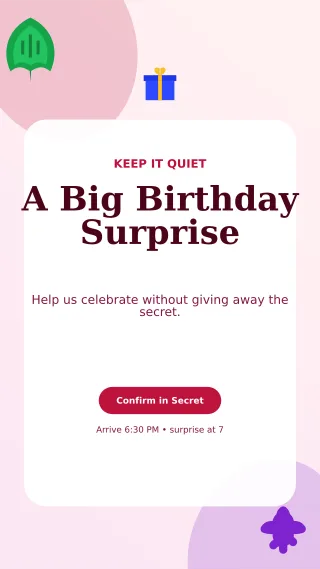 Botanical Surprise Party Story — editable white celebration template, story / reel