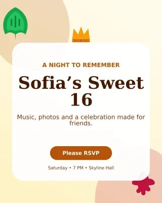 Botanical Sweet Sixteen Portrait Post — editable white celebration template, instagram portrait