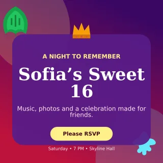 Botanical Sweet Sixteen Square Post — editable purple celebration template, instagram post