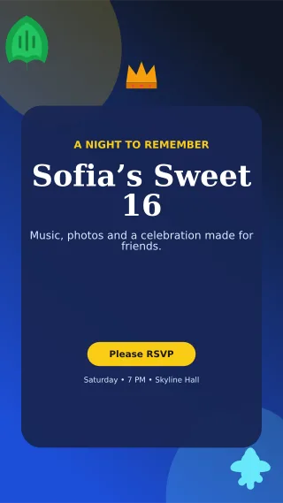 Botanical Sweet Sixteen Story — editable blue celebration template, story / reel
