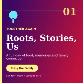 Editorial Family Reunion Square Post — editable purple celebration template, instagram post