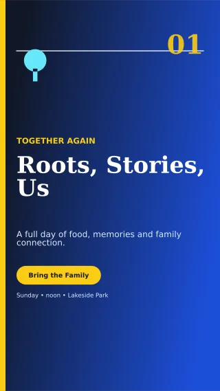 Editorial Family Reunion Story — editable blue celebration template, story / reel