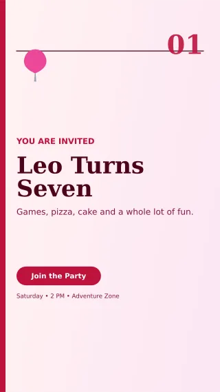 Editorial Kids Birthday Story — editable white celebration template, story / reel