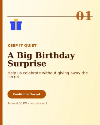 Editorial Surprise Party Portrait Post — editable white celebration template, instagram portrait