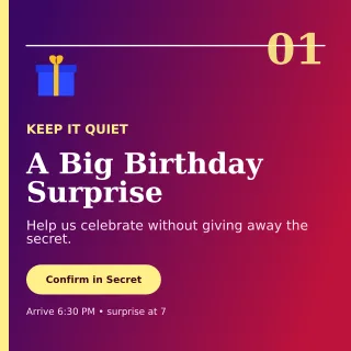 Editorial Surprise Party Square Post — editable purple celebration template, instagram post