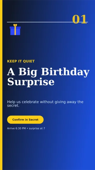 Editorial Surprise Party Story — editable blue celebration template, story / reel