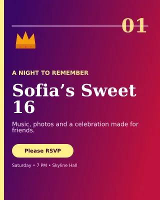 Editorial Sweet Sixteen Portrait Post — editable purple celebration template, instagram portrait