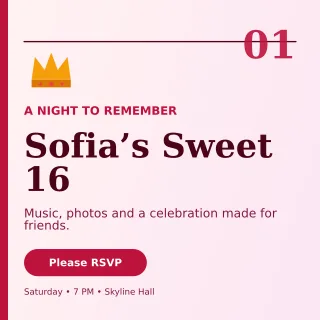 Editorial Sweet Sixteen Square Post — editable white celebration template, instagram post