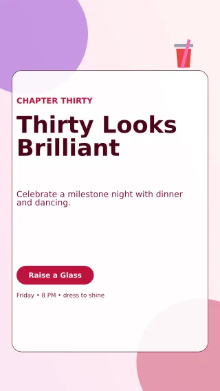 Glass 30th Birthday Story — editable white celebration template, story / reel