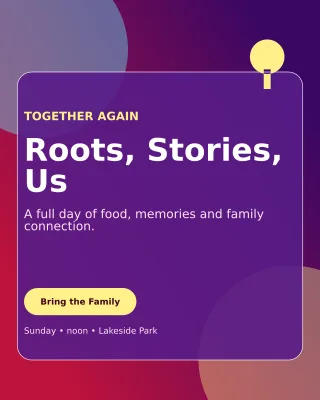 Glass Family Reunion Portrait Post — editable purple celebration template, instagram portrait