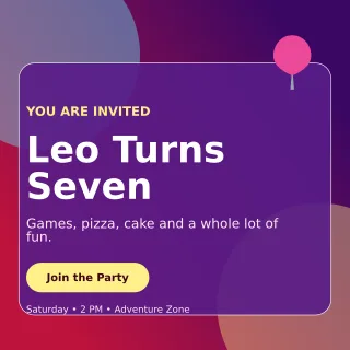 Glass Kids Birthday Square Post — editable purple celebration template, instagram post