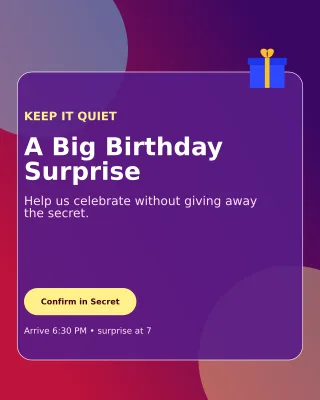 Glass Surprise Party Portrait Post — editable purple celebration template, instagram portrait
