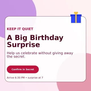 Glass Surprise Party Square Post — editable white celebration template, instagram post