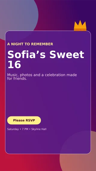 Glass Sweet Sixteen Story — editable purple celebration template, story / reel