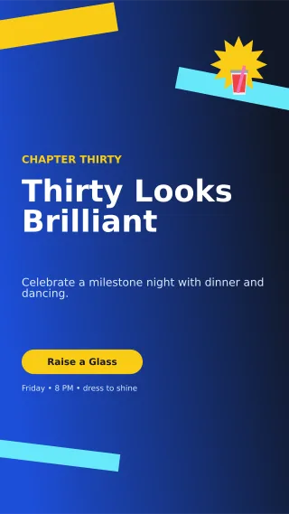 Kinetic 30th Birthday Story — editable blue celebration template, story / reel