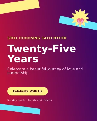 Kinetic Anniversary Celebration Portrait Post — editable purple celebration template, instagram portrait