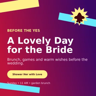 Kinetic Bridal Shower Square Post — editable purple celebration template, instagram post