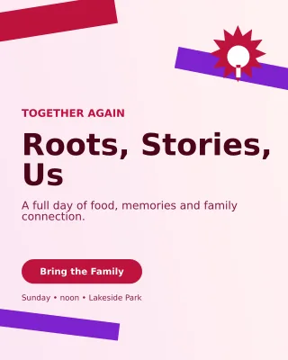 Kinetic Family Reunion Portrait Post — editable white celebration template, instagram portrait