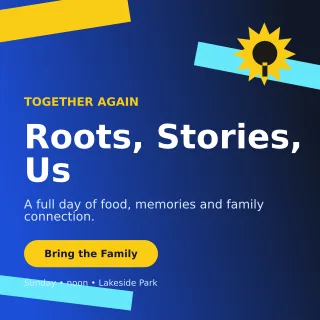 Kinetic Family Reunion Square Post — editable blue celebration template, instagram post