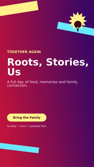 Kinetic Family Reunion Story — editable purple celebration template, story / reel