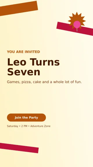 Kinetic Kids Birthday Story — editable white celebration template, story / reel