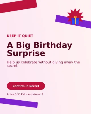 Kinetic Surprise Party Portrait Post — editable white celebration template, instagram portrait