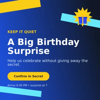 Kinetic Surprise Party Square Post — editable blue celebration template, instagram post