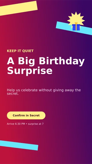 Kinetic Surprise Party Story — editable purple celebration template, story / reel