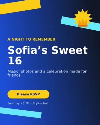 Kinetic Sweet Sixteen Portrait Post — editable blue celebration template, instagram portrait