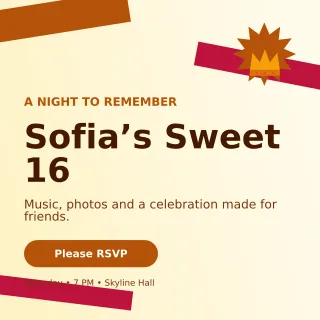 Kinetic Sweet Sixteen Square Post — editable white celebration template, instagram post
